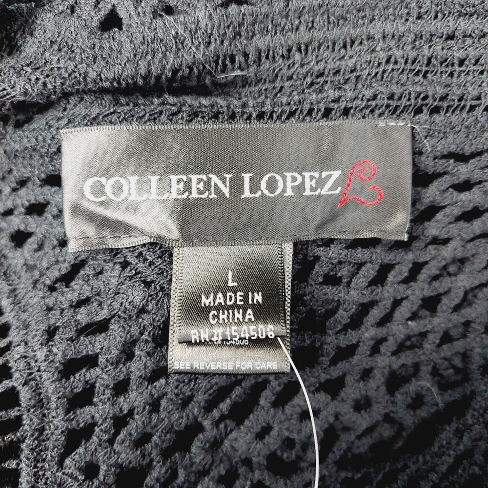 New Colleen Lopez Black Crochet Embroidered Top Tunic Casual P4864